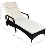 VidaXL Ligbed met kussen en wieltjes poly rattan zwart