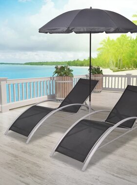 VidaXL Ligbedden met parasol aluminium zwart