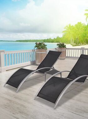 VidaXL Ligbedden met tafel aluminium zwart