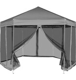 VidaXL Partytent pop-up zeshoekig met 6 zijwanden 3,6x3,1 m grijs