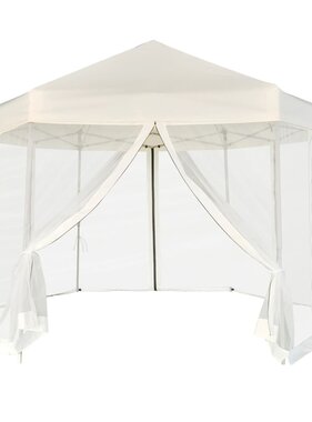 VidaXL Partytent pop-up zeshoekig met 6 zijwanden 3,6x3,1 m crèmewit