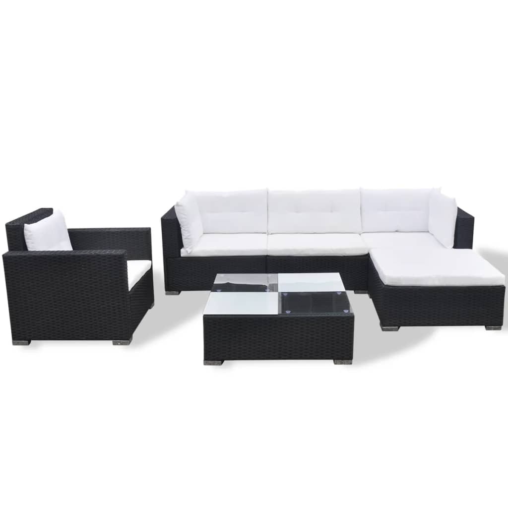 VidaXL 6-delige Loungeset met kussens poly rattan zwart