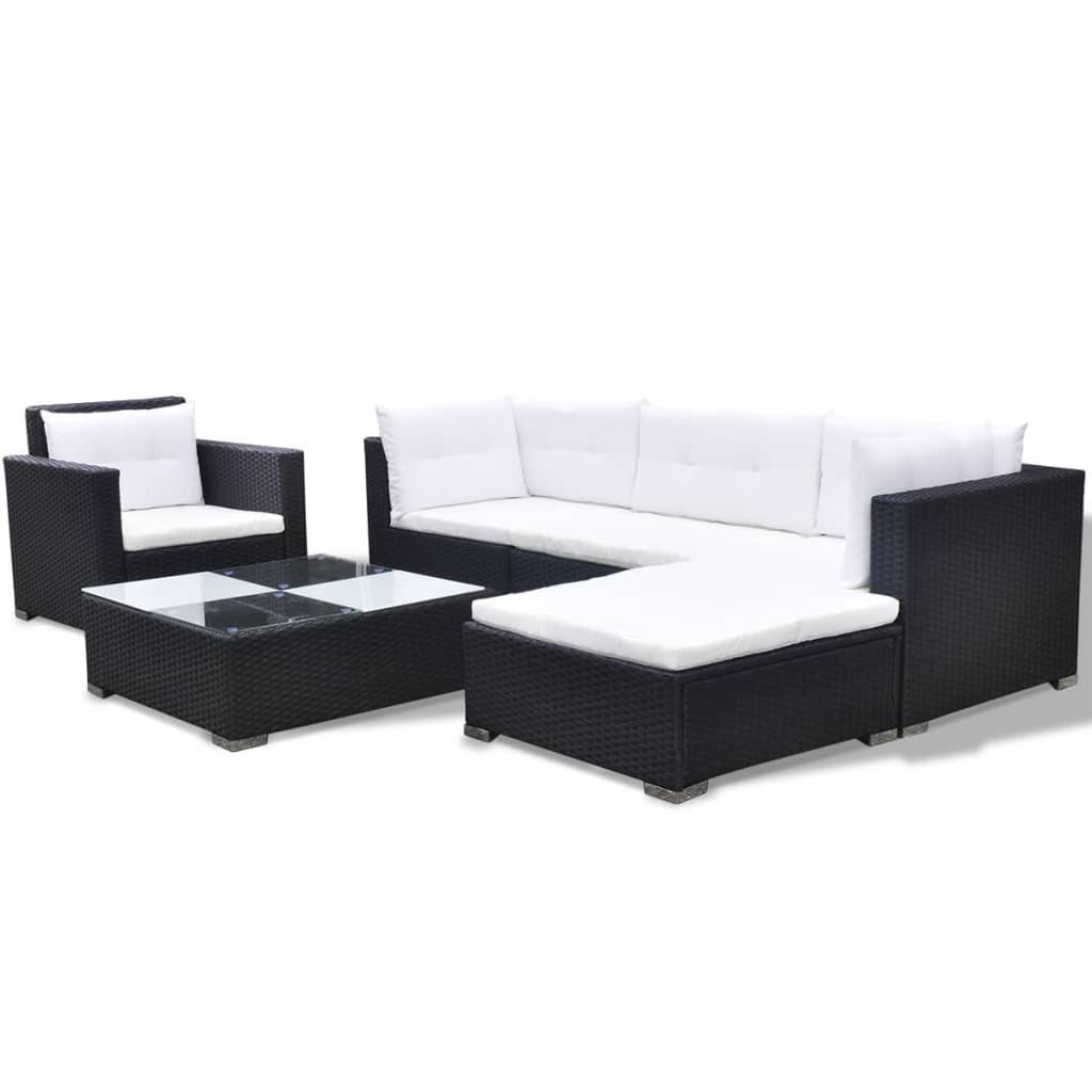 VidaXL 6-delige Loungeset met kussens poly rattan zwart