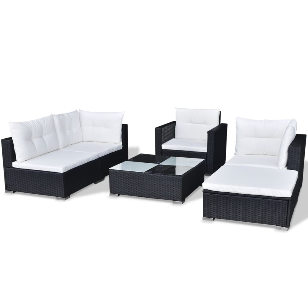 VidaXL 6-delige Loungeset met kussens poly rattan zwart