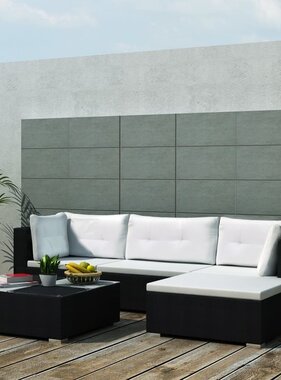 VidaXL 5-delige Loungeset met kussens poly rattan zwart