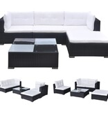 VidaXL 5-delige Loungeset met kussens poly rattan zwart