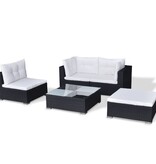 VidaXL 5-delige Loungeset met kussens poly rattan zwart