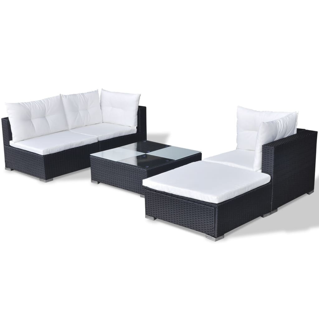 VidaXL 5-delige Loungeset met kussens poly rattan zwart
