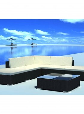 VidaXL 6-delige Loungeset met kussens poly rattan zwart