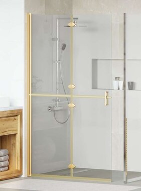 VidaXL Inloop douche wand Goud en transparant 110 x 190 cm Gehard glas