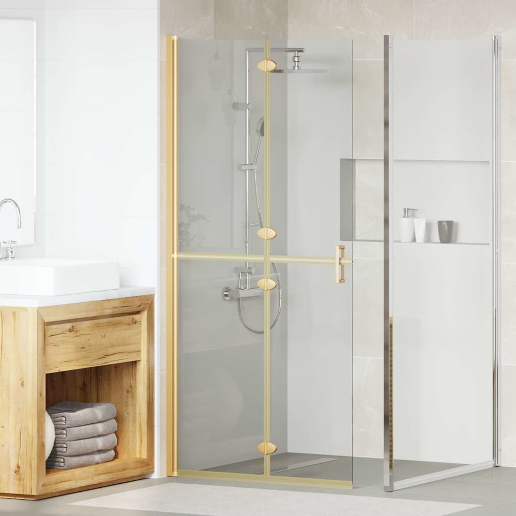 VidaXL Inloop douche wand Goud en transparant 90 x 190 cm Gehard glas
