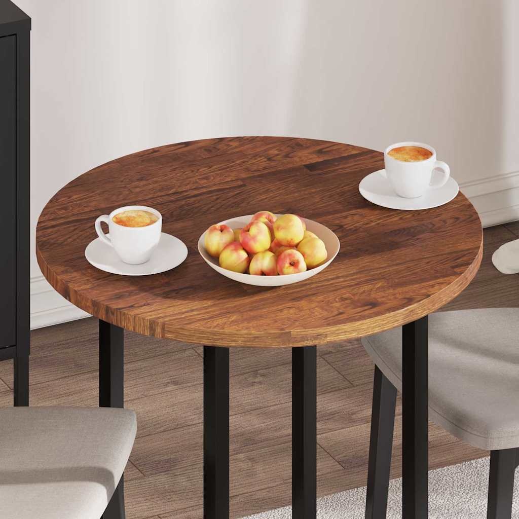 VidaXL Tafelblad Anders Donkerbruin Ø 70 x 2.5 cm Massief eikenhout