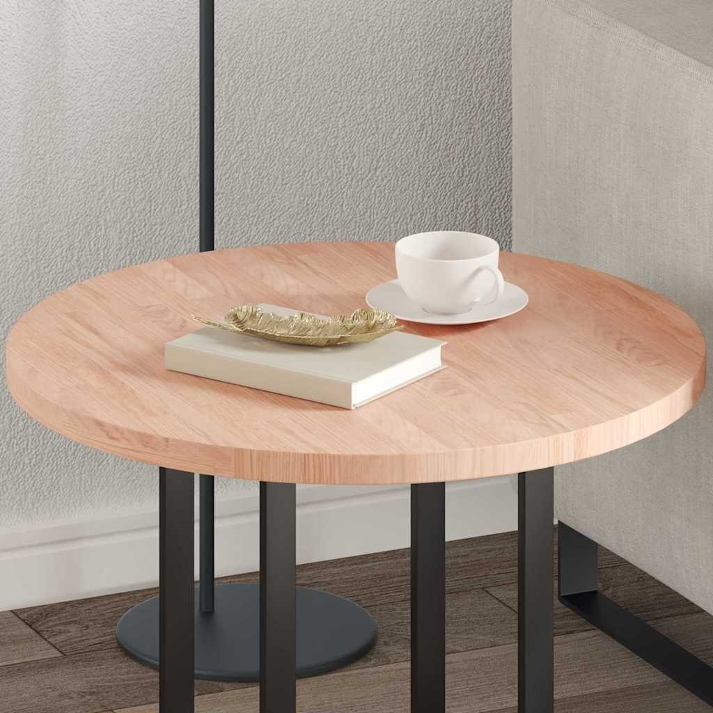 VidaXL Tafelblad Anders Lichtbruin Ø 60 x 2.5 cm Massief eikenhout