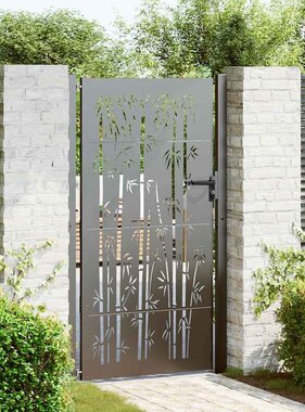 VidaXL Tuinpoort, Tuinpoort 105x75 cm Cortenstaal Bamboe Ontwerp Zwart