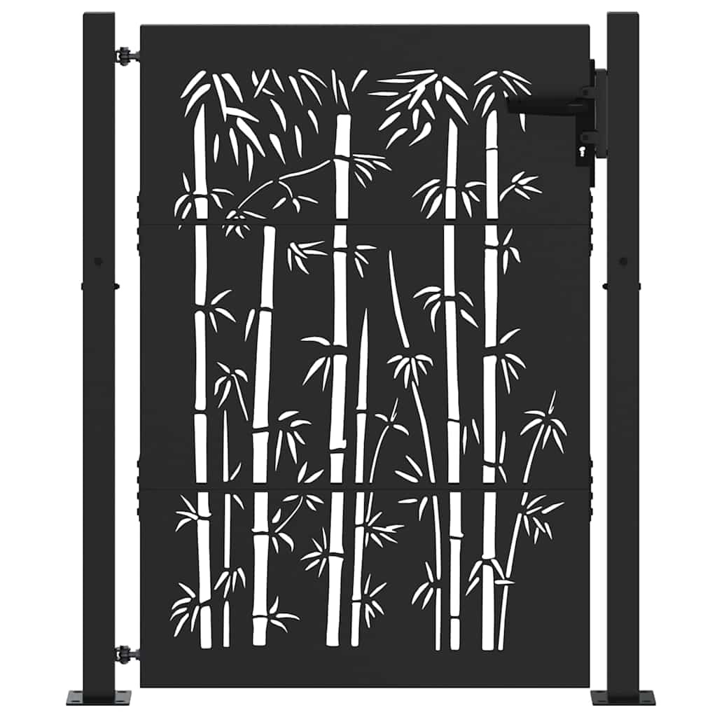 VidaXL Tuinpoort, Tuinpoort 105x75 cm Cortenstaal Bamboe Ontwerp Zwart