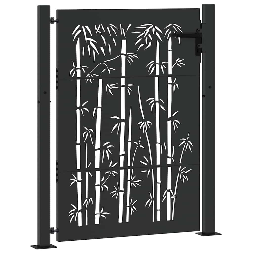 VidaXL Tuinpoort, Tuinpoort 105x75 cm Cortenstaal Bamboe Ontwerp Zwart
