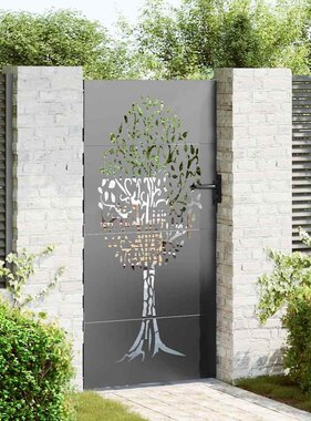 VidaXL Tuinpoort, Tuinpoort 85x75 cm Corten Staal Boomontwerp Zwart