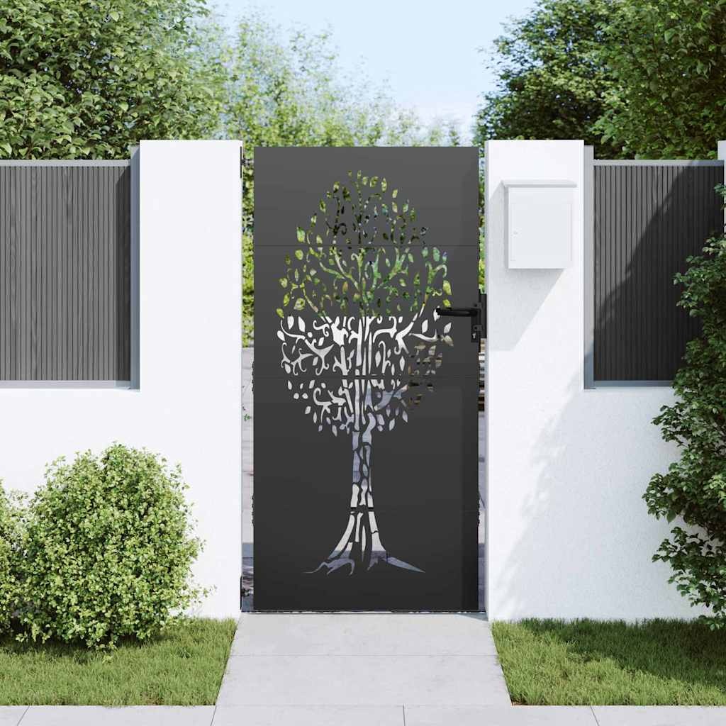 VidaXL Tuinpoort, Tuinpoort 85x75 cm Corten Staal Boomontwerp Zwart