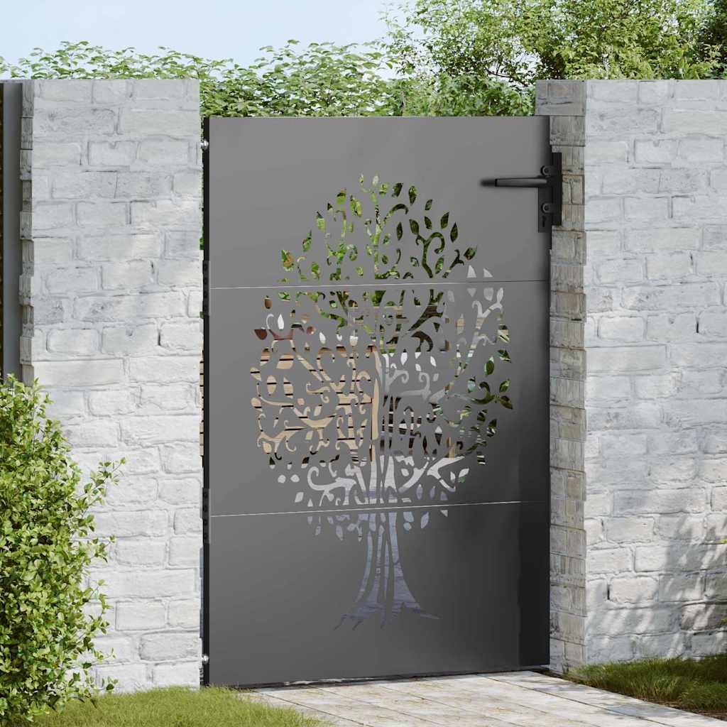 VidaXL Tuinpoort, Tuinpoort 85x75 cm Corten Staal Boomontwerp Zwart