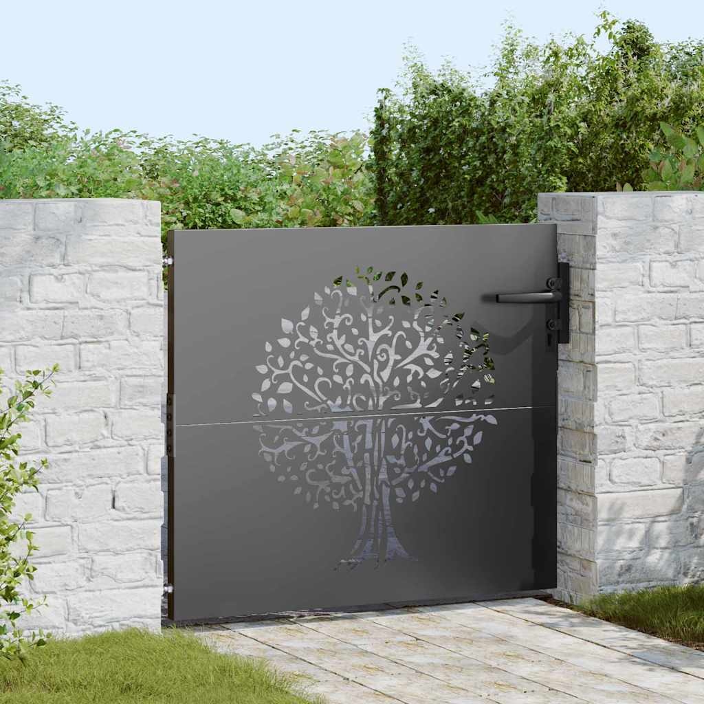 VidaXL Tuinpoort, Tuinpoort 85x75 cm Corten Staal Boomontwerp Zwart
