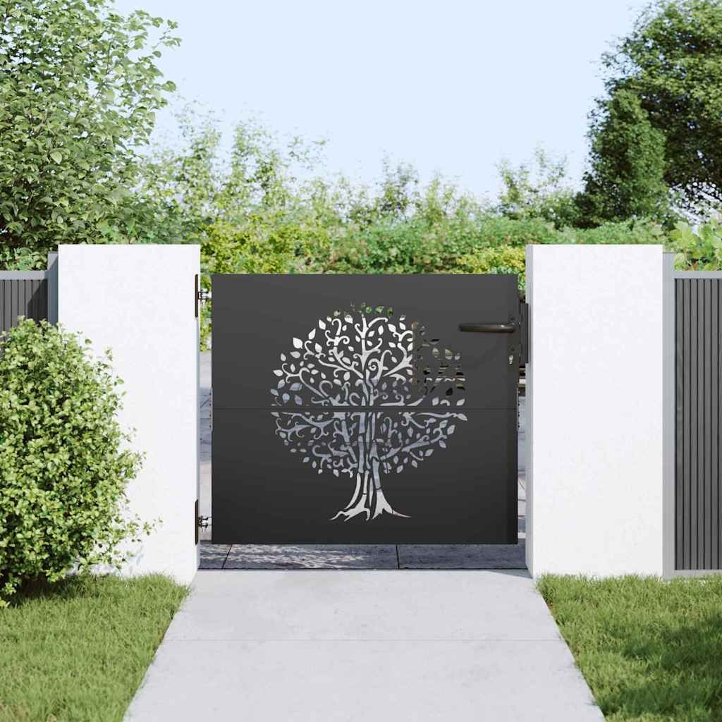 VidaXL Tuinpoort, Tuinpoort 85x75 cm Corten Staal Boomontwerp Zwart
