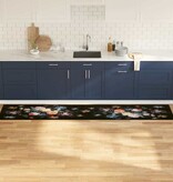 VidaXL Keuken Mat Bloemen Zwart 300 x 60 cm Fluweel
