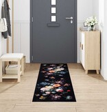 VidaXL Keuken Mat Bloemen Zwart 300 x 60 cm Fluweel