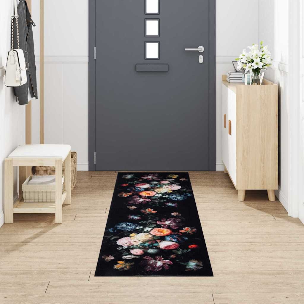 VidaXL Keuken Mat Bloemen Zwart 300 x 60 cm Fluweel