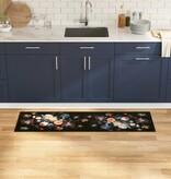 VidaXL Keuken Mat Bloemen Zwart 150 x 45 cm Fluweel