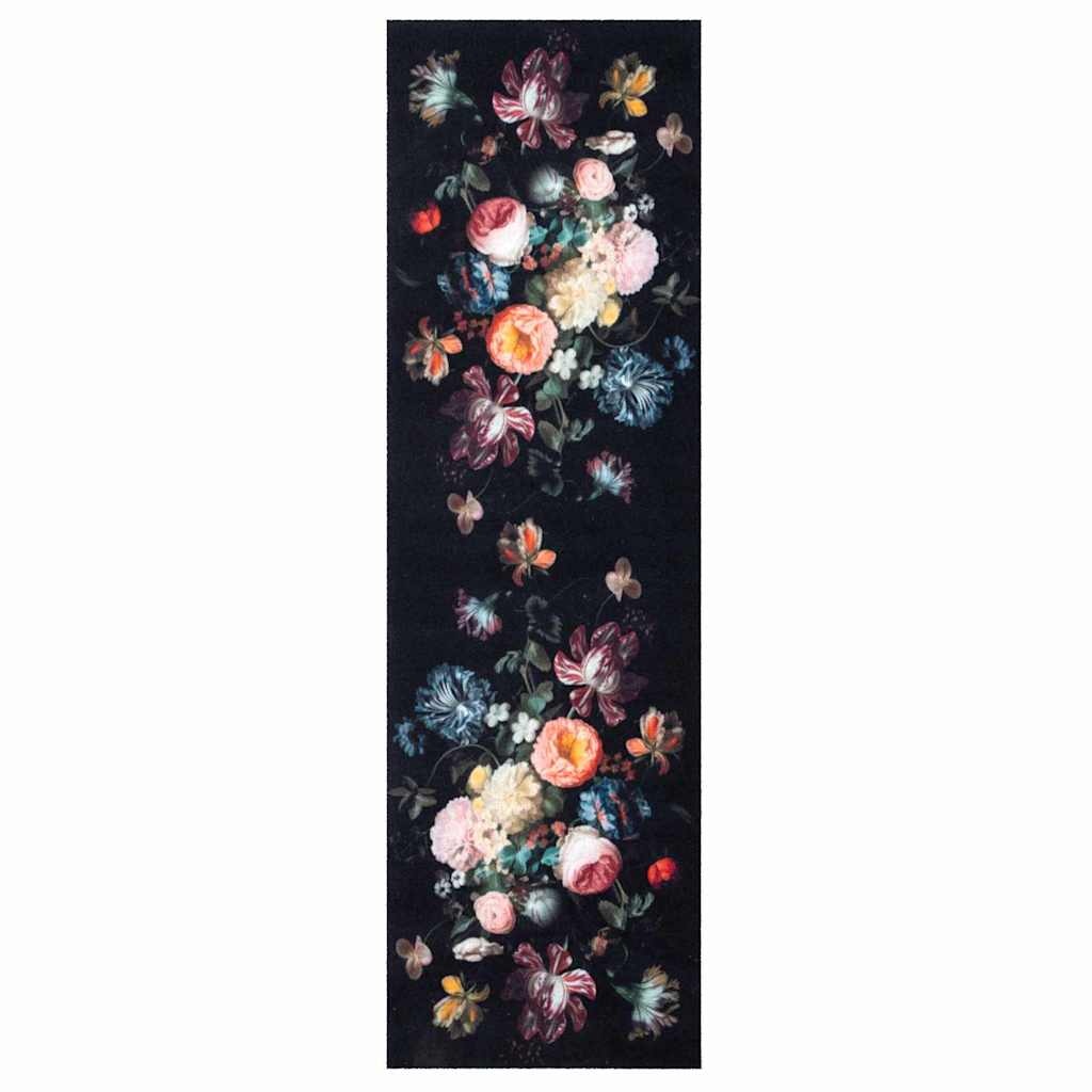 VidaXL Keuken Mat Bloemen Zwart 150 x 45 cm Fluweel