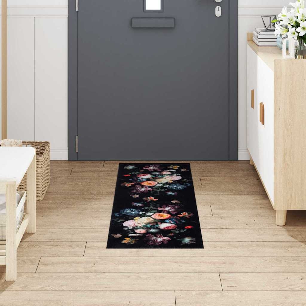 VidaXL Keuken Mat Bloemen Zwart 150 x 45 cm Fluweel