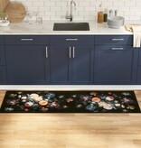 VidaXL Keuken Mat Bloemen Zwart 180 x 60 cm Fluweel