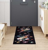 VidaXL Keuken Mat Bloemen Zwart 180 x 60 cm Fluweel