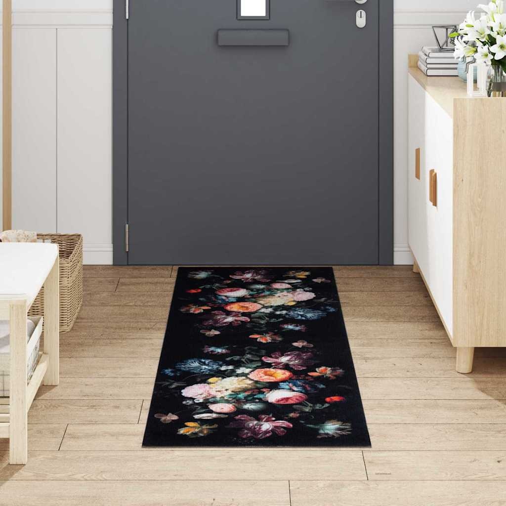 VidaXL Keuken Mat Bloemen Zwart 180 x 60 cm Fluweel