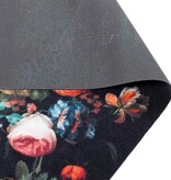 VidaXL Keuken Mat Bloemen Zwart 180 x 60 cm Fluweel