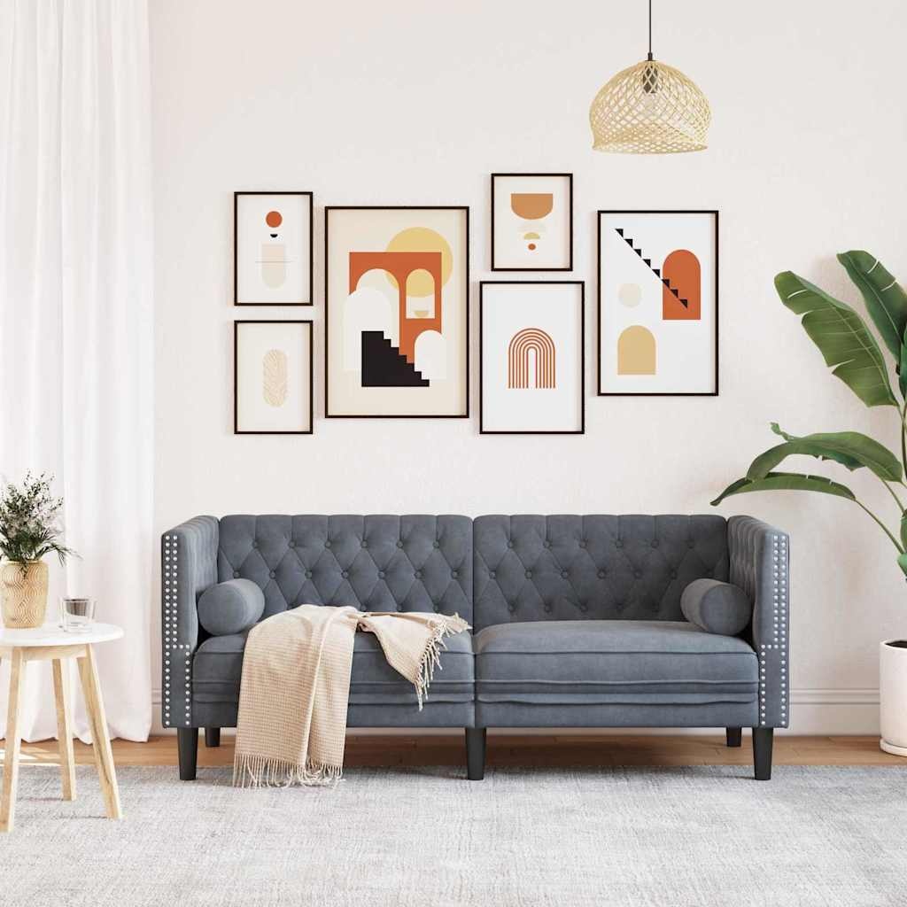 VidaXL Chesterfieldbank Donkergrijs 174 x 74.5 x 70.5 cm Fluweel