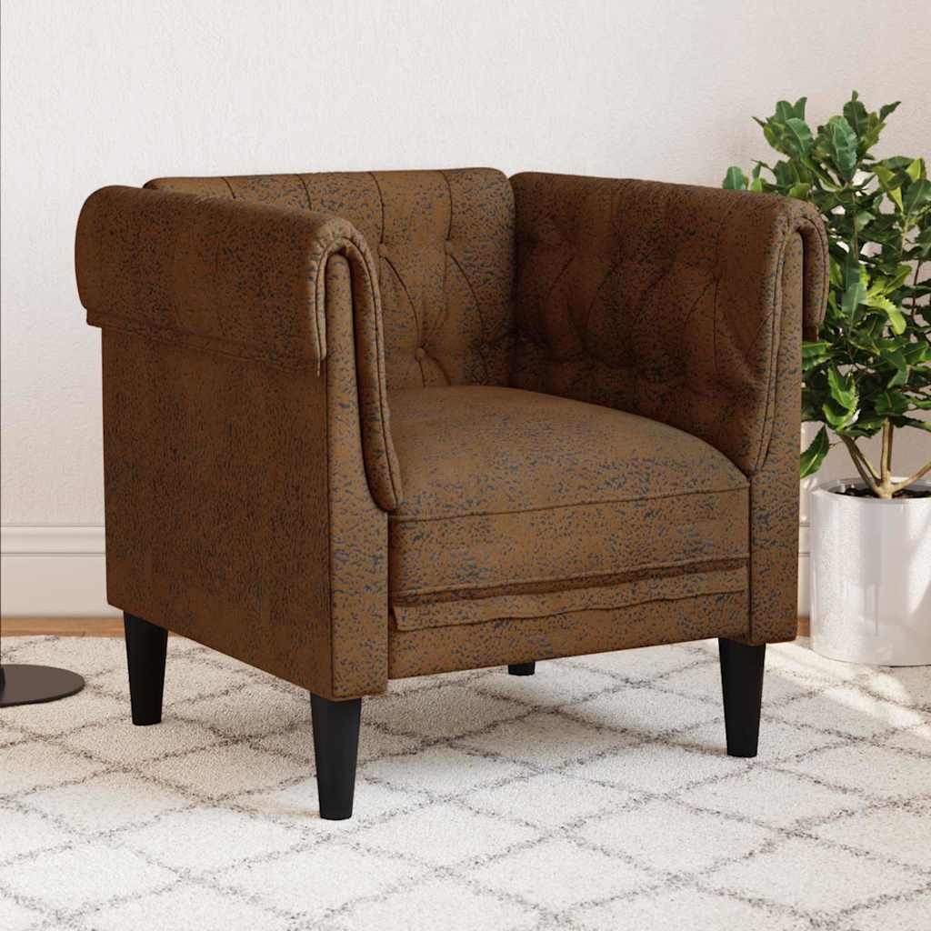 VidaXL Chesterfield Bank Stoel met kussen Bruin 78.5 x 74.5 x 74.5 cm