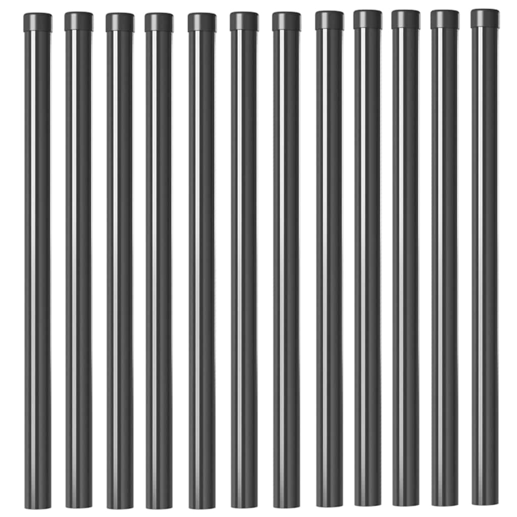 VidaXL Hekpalen 12 pcs Grijs 70 cm Poedergecoat staal