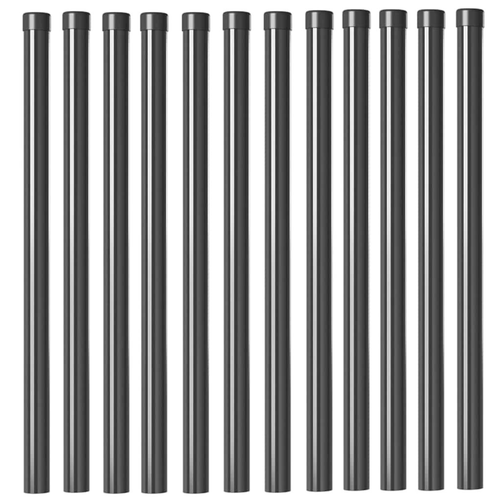 VidaXL Hekpalen 12 pcs Grijs 50 cm Poedergecoat staal