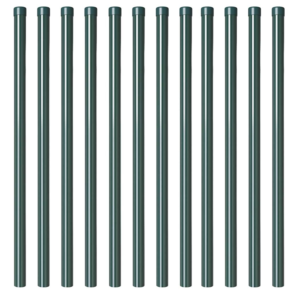 VidaXL Hekpalen 12 pcs Groen 100 cm Poedergecoat staal
