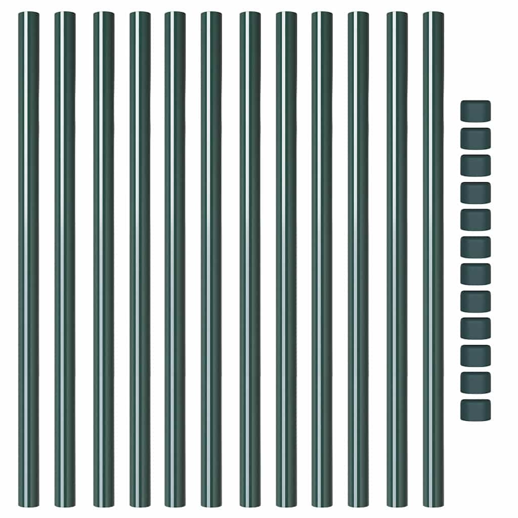 VidaXL Hekpalen 12 pcs Groen 100 cm Poedergecoat staal