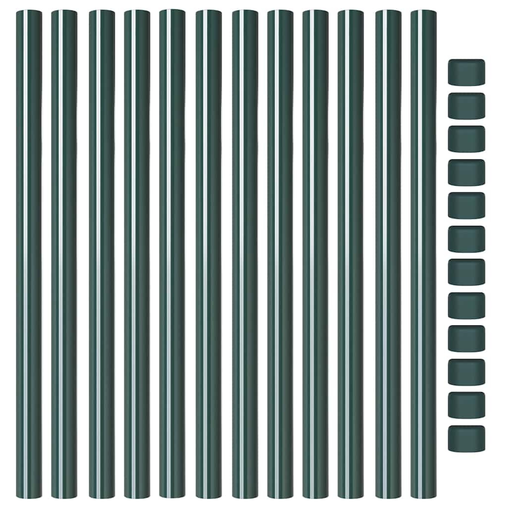 VidaXL Hekpalen 12 pcs Groen 90 cm Poedergecoat staal