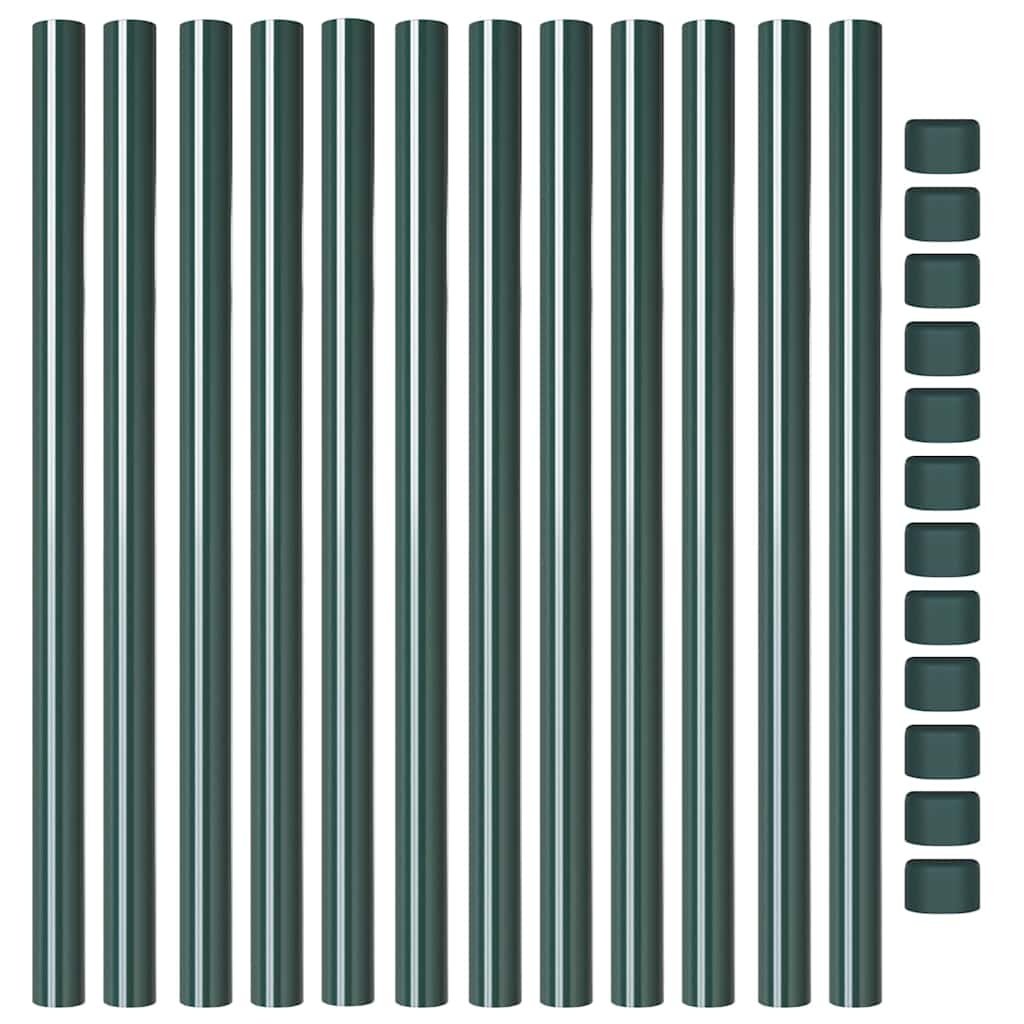 VidaXL Hekpalen 12 pcs Groen 80 cm Poedergecoat staal