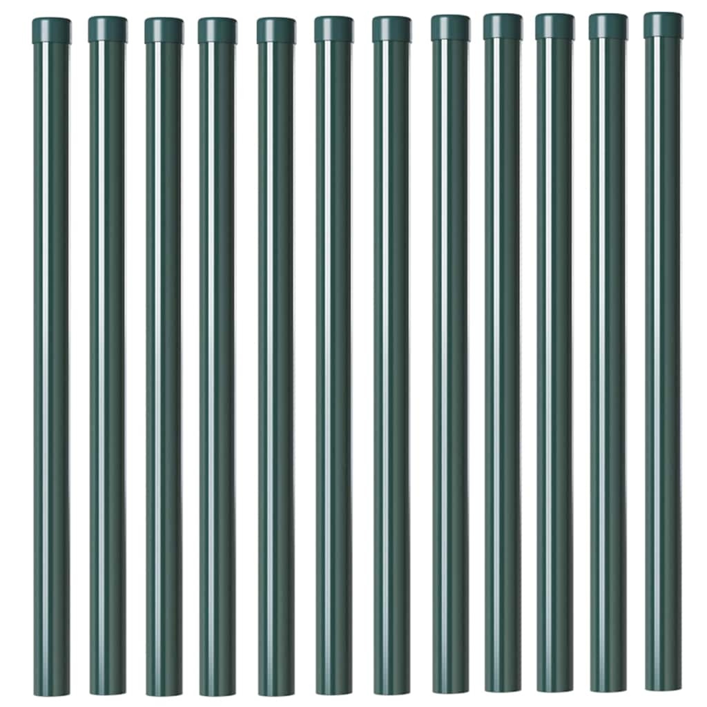 VidaXL Hekpalen 12 pcs Groen 70 cm Poedergecoat staal