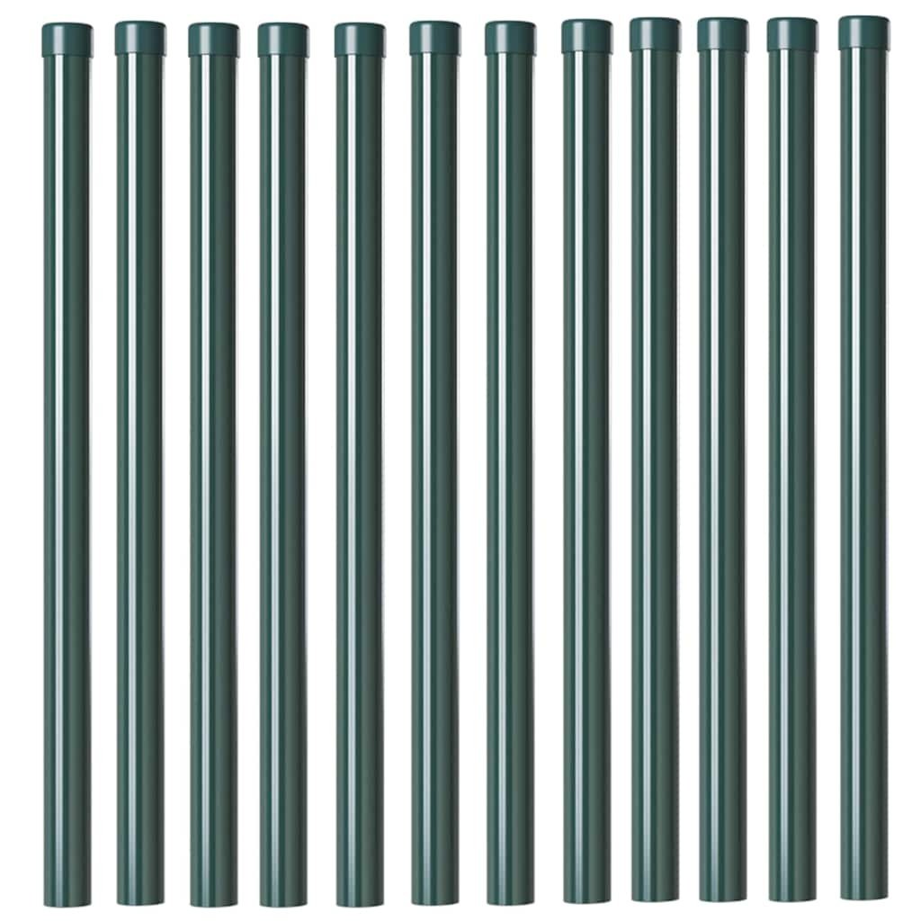 VidaXL Hekpalen 12 pcs Groen 60 cm Poedergecoat staal