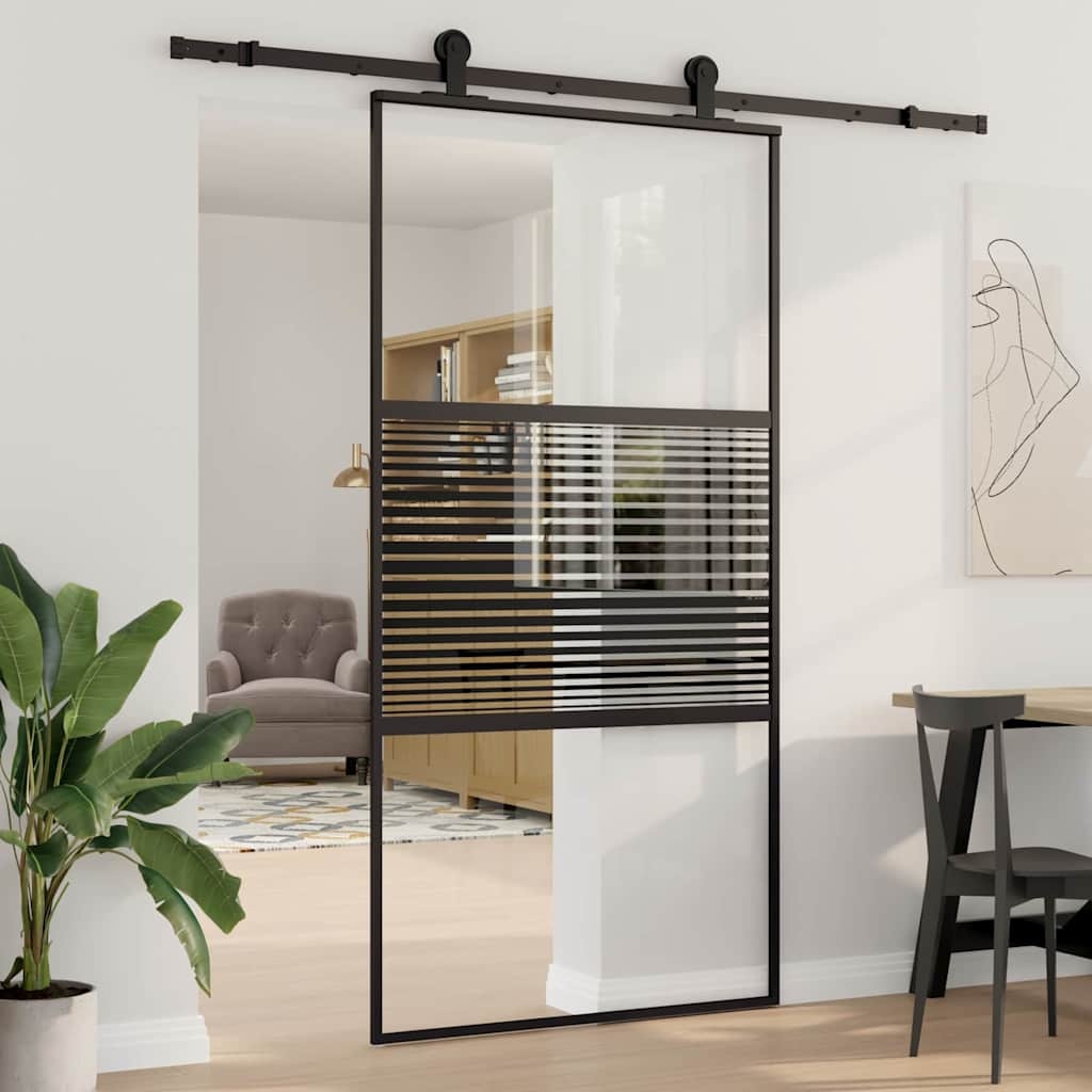 VidaXL Schuifdeur Zwart 102.5 x 205 cm Gehard glas en Aluminium