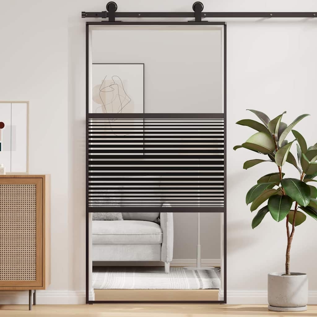 VidaXL Schuifdeur Zwart 102.5 x 205 cm Gehard glas en Aluminium