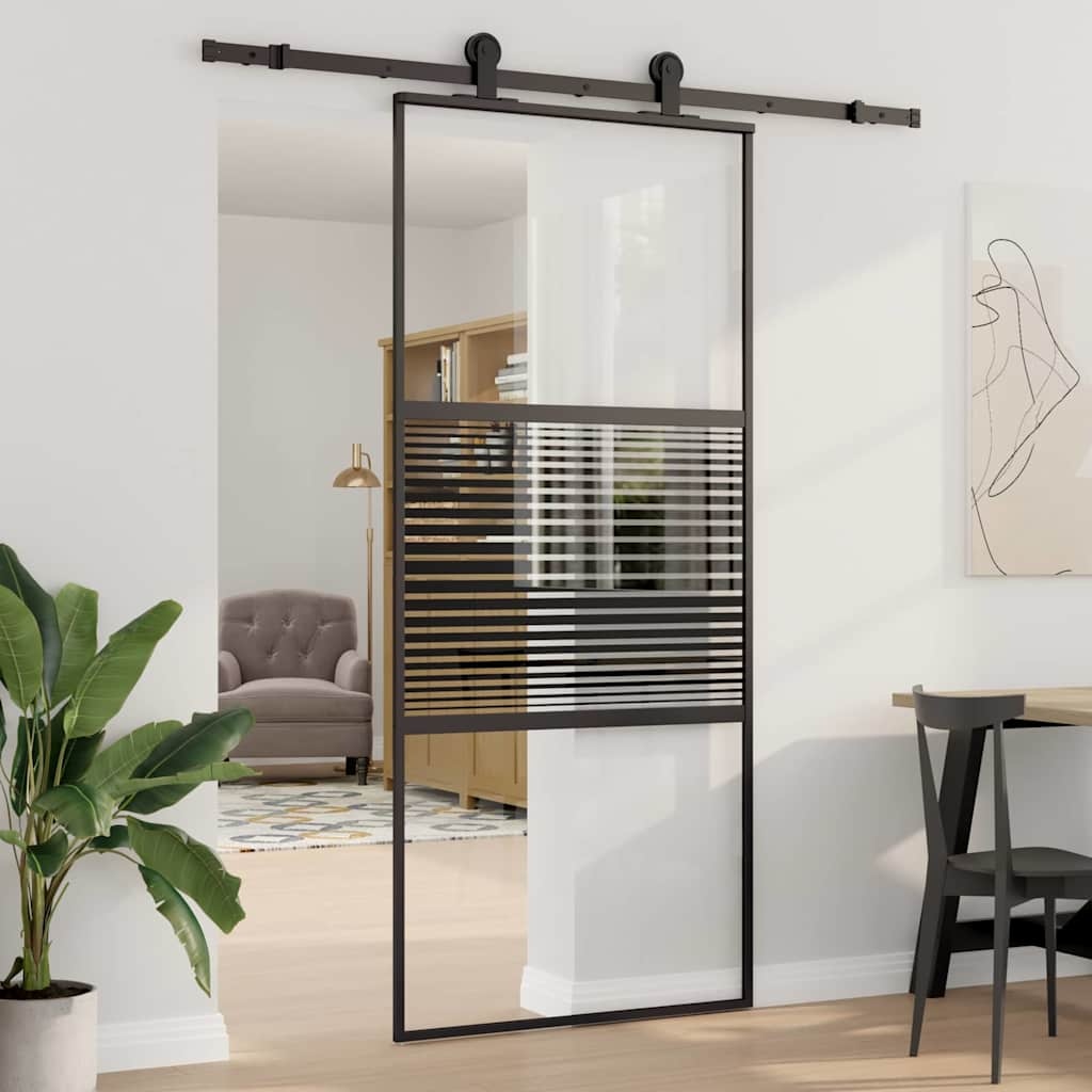 VidaXL Schuifdeur Zwart 90 x 205 cm Gehard glas en Aluminium