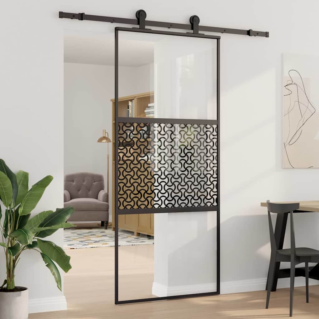 VidaXL Schuifdeur Zwart 90 x 205 cm Gehard glas en Aluminium
