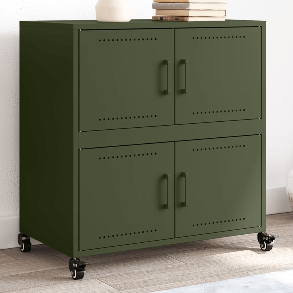 VidaXL Dressoir 68x39x72 cm staal olijfgroen